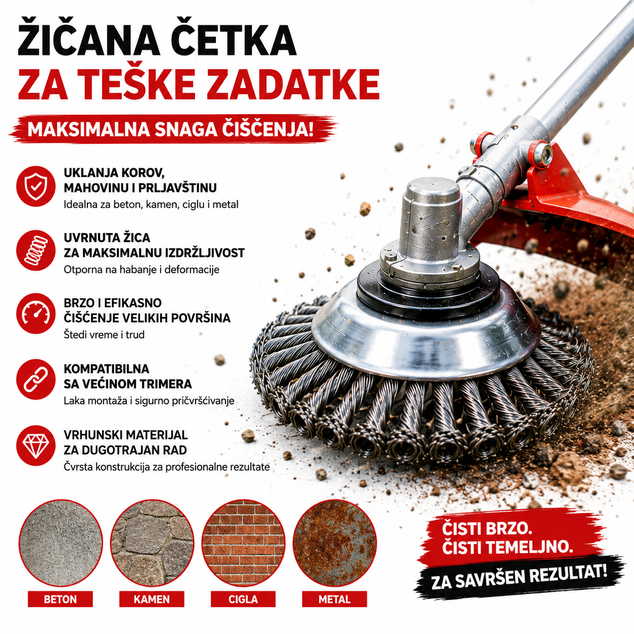 Čelični nastavak 6 oštrica + žičani nastavak GRATIS – dvije glave za ozbiljan teren