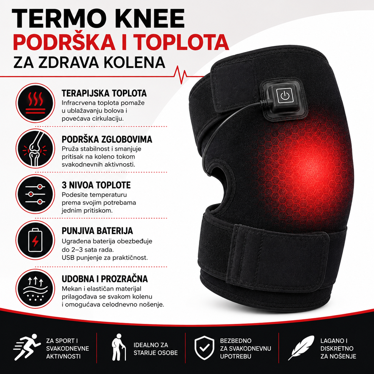 Prenosivi USB grejni omotač za kolena, ruke, ramena i članak