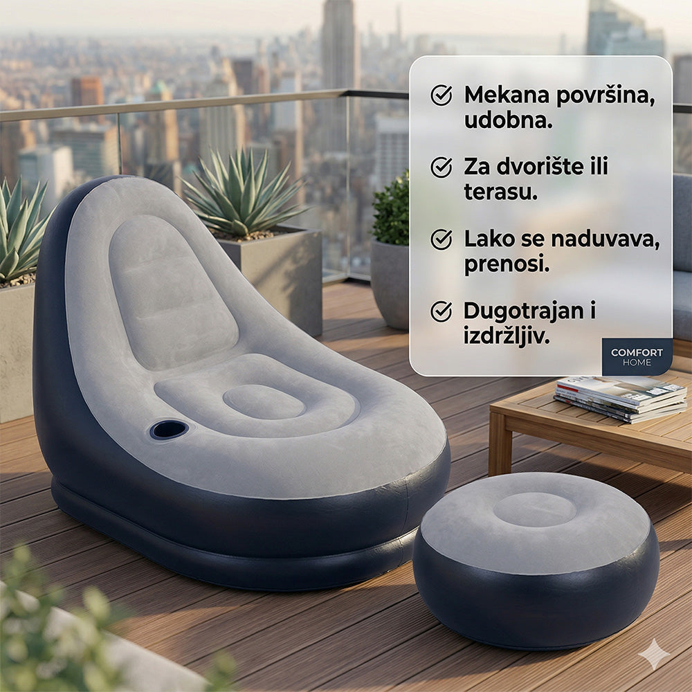 FOTELJA NA NADUVAVANJE SA TABUREOM – KOMFOR GDE GOD POŽELITE