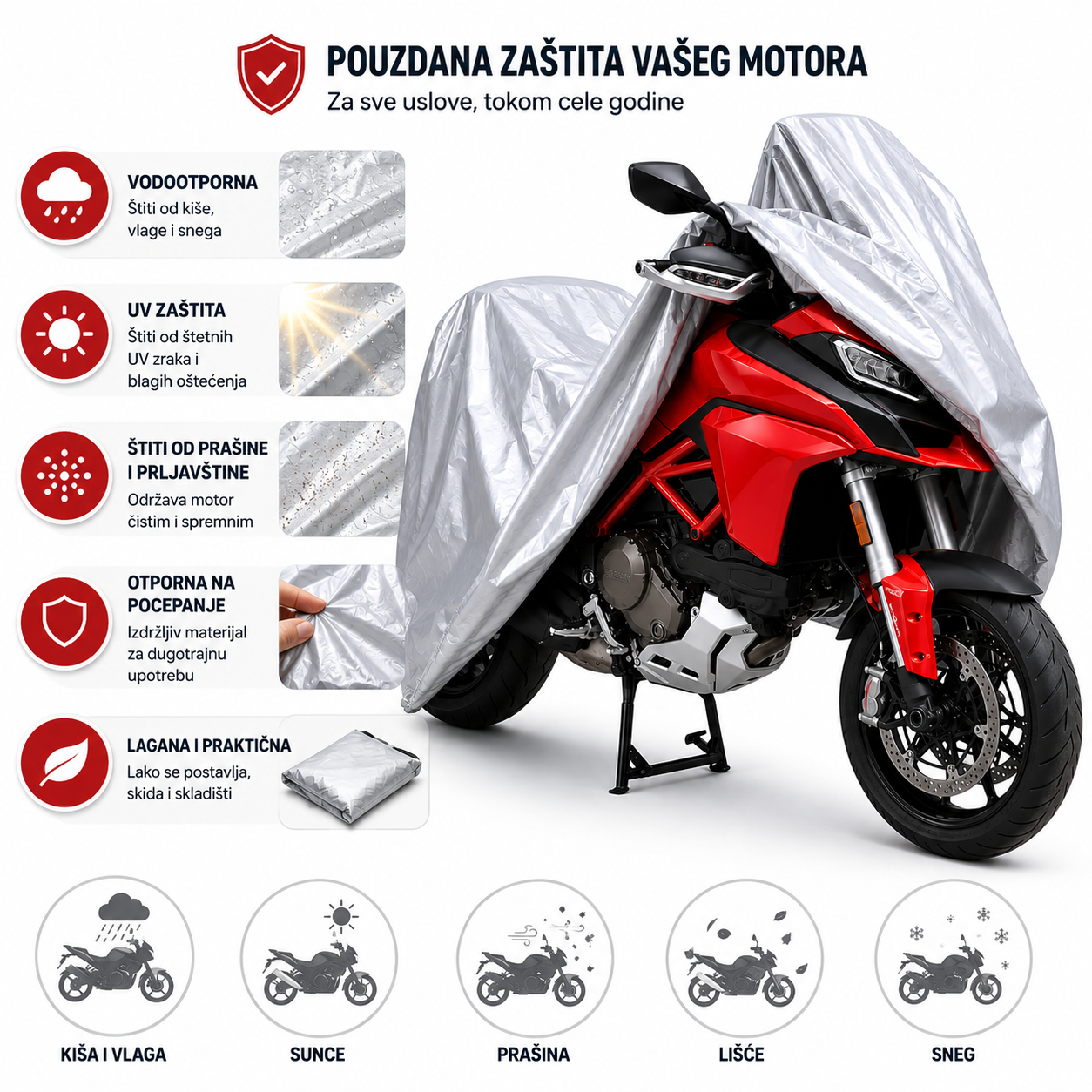 Zaštitite motor od kiše, prašine i sunca – cerada 140×240 cm