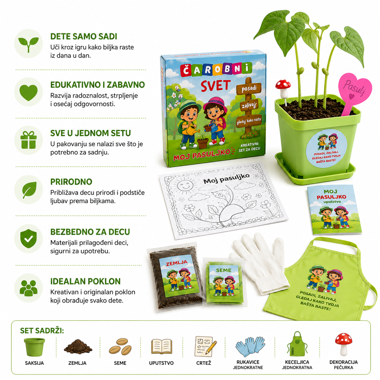 ČAROBNI SVET – MOJ PASULJKO, KREATIVNI SET ZA DECU + DODACI