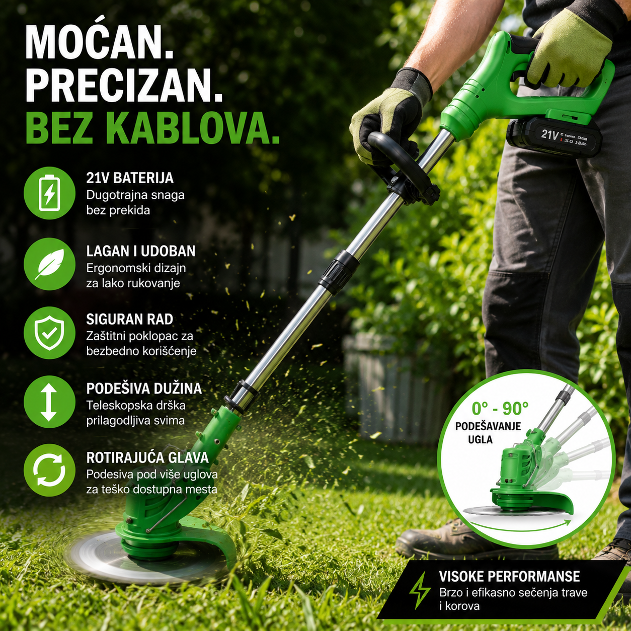 Aku trimer za travu sa 2 baterije + POKLON kese za skupljanje