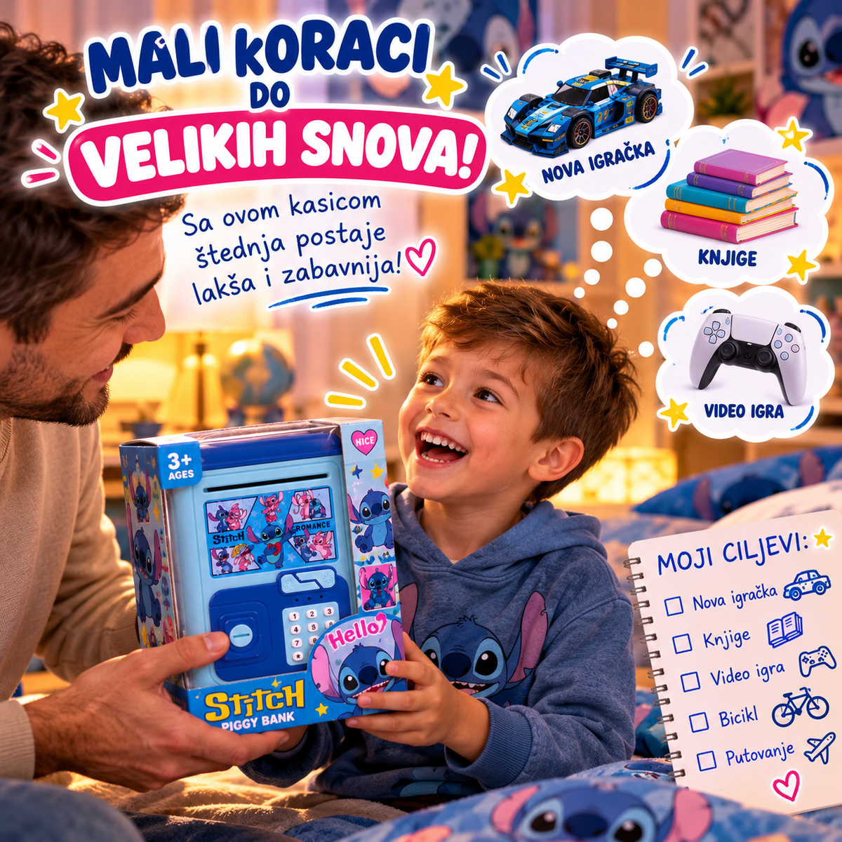 Stich kasica sa kljucem - za prvu uštedjevinu naših mališana (gratis baterije)