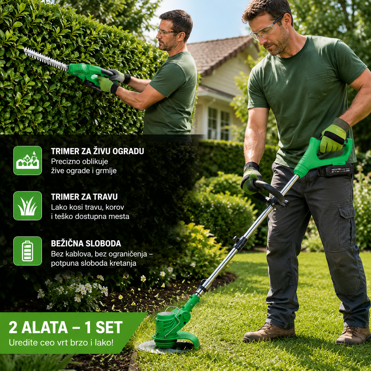 Aku trimer za travu + trimer za živu ogradu – komplet za cijelo dvorište